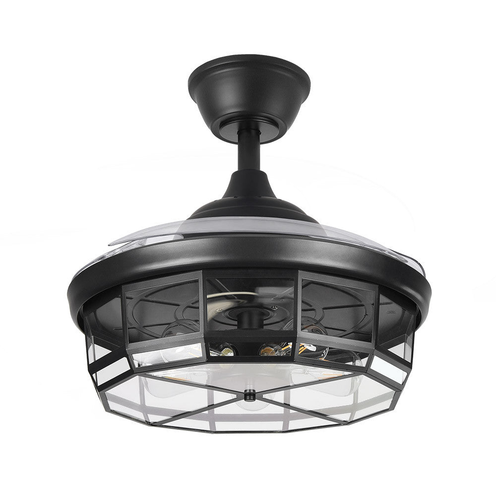 Ventilador Tornado fabricado en Metal color Negro con aspas de Acrílico