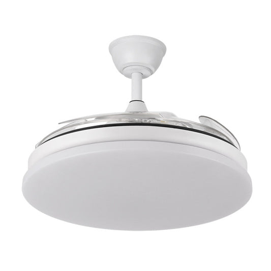 Ventilador de Techo Tridente 107 cm Blanco con Luz LED Fabrilamp instalada en ambiente decorativo de salón o dormitorio | Fabrilamp / Abrila
