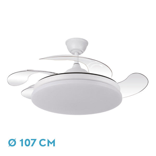 Ventilador de Techo Tridente 107 cm Blanco con Luz LED Fabrilamp - Vista frontal principal en fondo blanco | LuzGurú