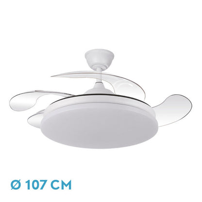Ventilador de Techo Tridente 107 cm Blanco con Luz LED Fabrilamp - Vista frontal principal en fondo blanco | LuzGurú
