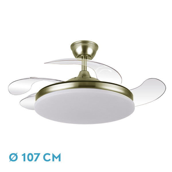 Ventilador de Techo Tridente 107 cm Cuero con Luz LED Fabrilamp - Vista frontal principal en fondo blanco | LuzGurú