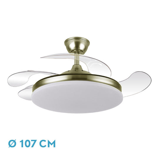 Ventilador de Techo Tridente 107 cm Cuero con Luz LED Fabrilamp - Vista frontal principal en fondo blanco | LuzGurú