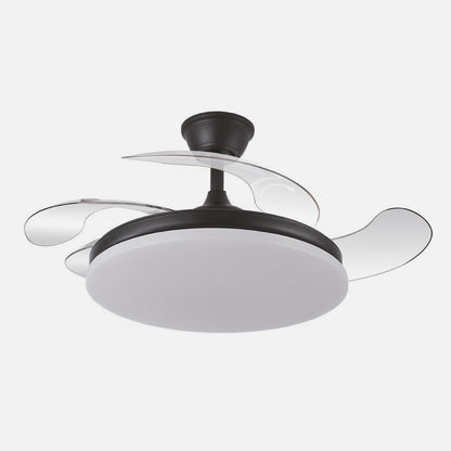 Elegante ventilador negro con aspas retráctiles ideal para salón