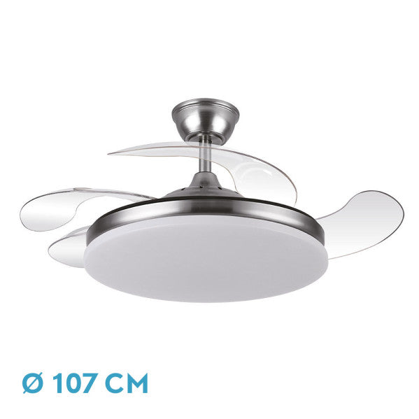 Ventilador de Techo con Luz LED Tridente 107 cm Níquel Fabrilamp - Vista frontal principal en fondo blanco | LuzGurú