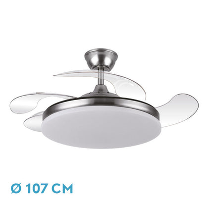 Ventilador de Techo con Luz LED Tridente 107 cm Níquel Fabrilamp - Vista frontal principal en fondo blanco | LuzGurú