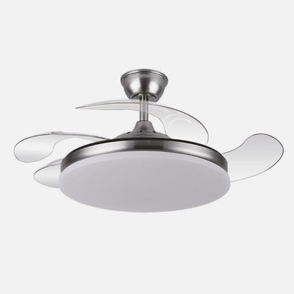 Ventilador de Techo con Luz LED Tridente 107 cm Níquel Fabrilamp encendida con proyección de luz y ambiente | LuzGurú
