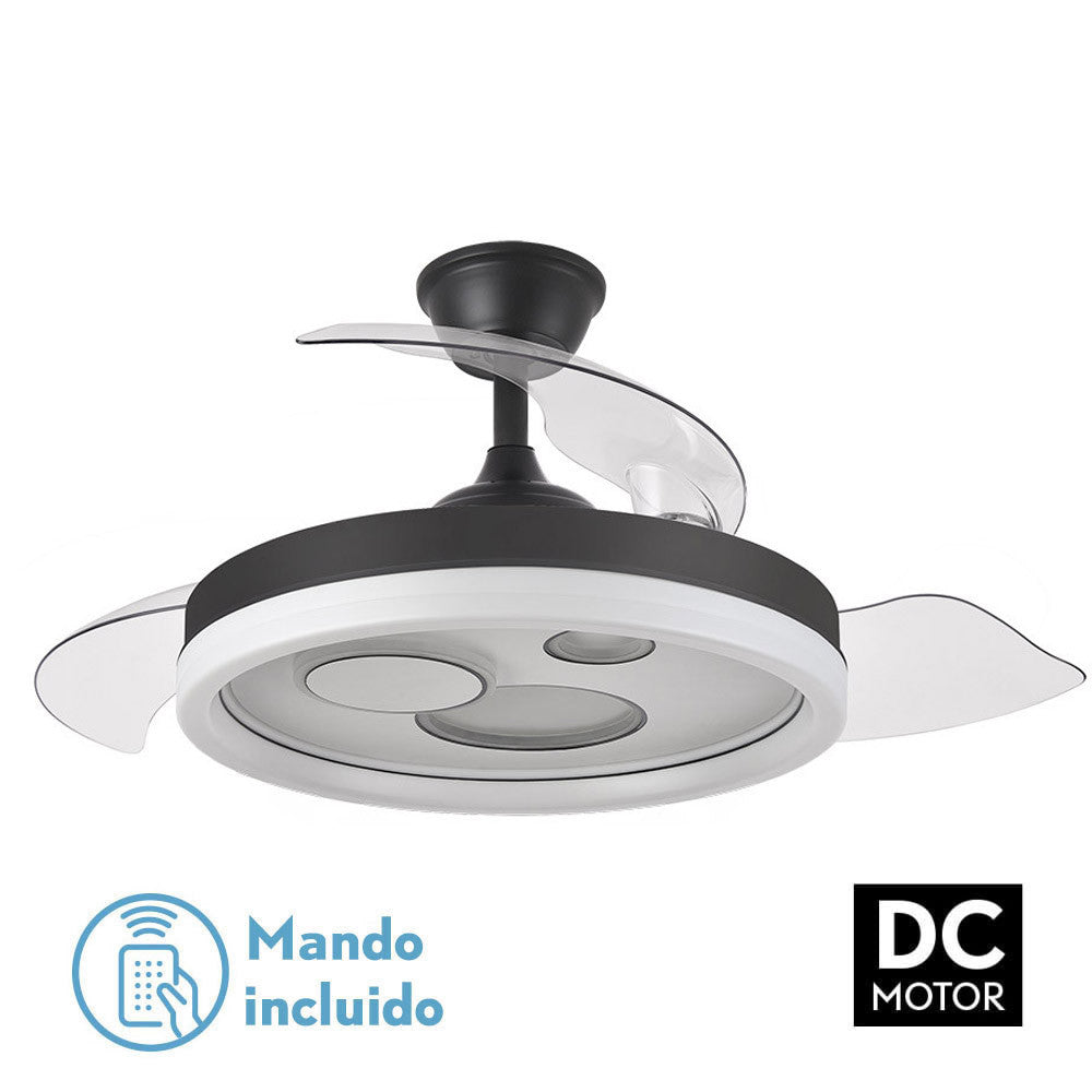 Ventilador DC Turia 72W Fabrilamp con luz LED regulable y aspas retráctiles