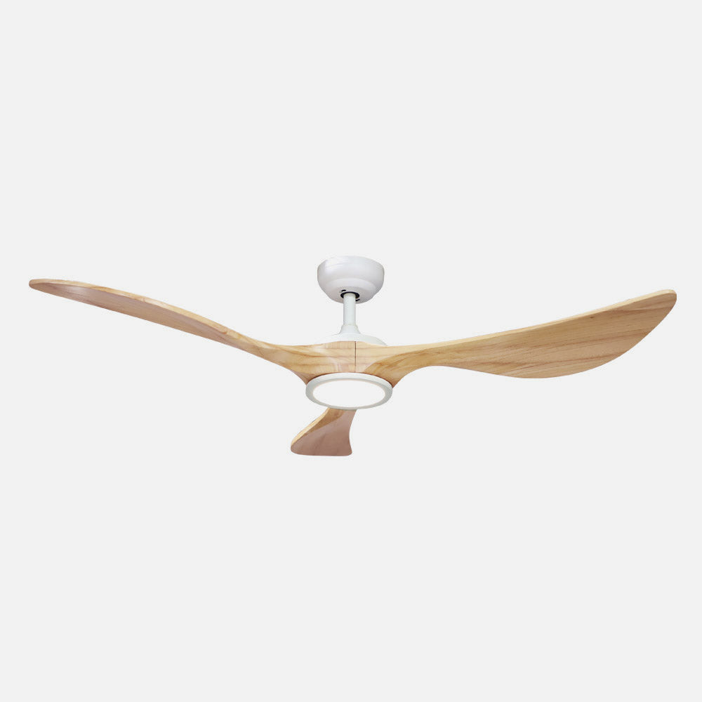 Ventilador de techo Viana fabricado en metal blanco y aspas de madera color haya