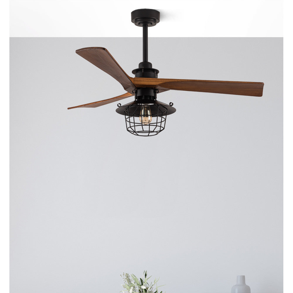 Ventilador de techo VULTURNO de Fabrilamp con luz E27 y mando remoto - Motor DC silencioso 6 velocidades