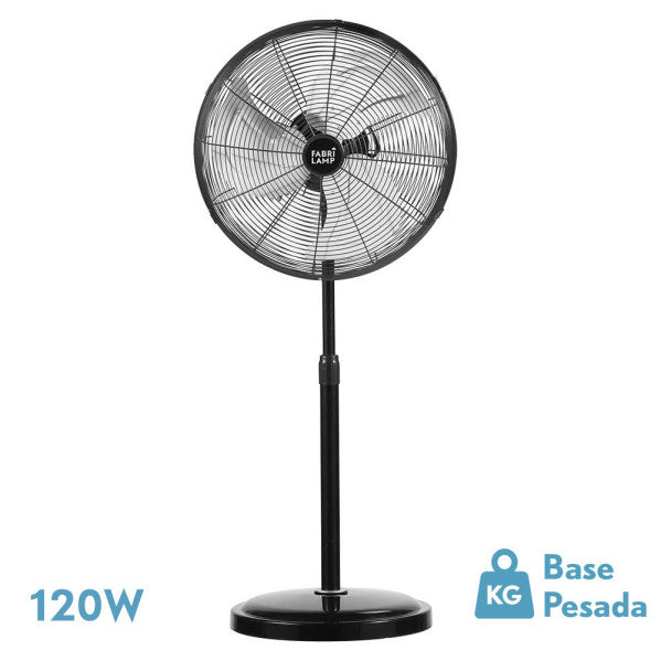 Ventilador de pie Africo 120W negro de Fabrilamp, vista frontal.  Encuéntralo en luzguru.com