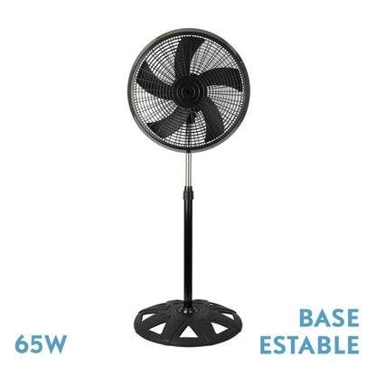 Ventilador de pie Agudo Negro de Fabrilamp con 5 aspas y 3 velocidades, oscilante y rotatorio.