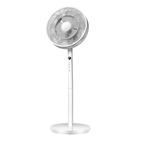 Ventilador de pie Azor blanco de Fabrilamp, 3 velocidades, oscilante, con mando a distancia y temporizador. Disponible en luzguru.com