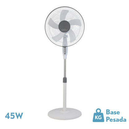 Ventilador de pie Belmonte blanco/gris, 5 aspas, 3 velocidades, Fabrilamp.