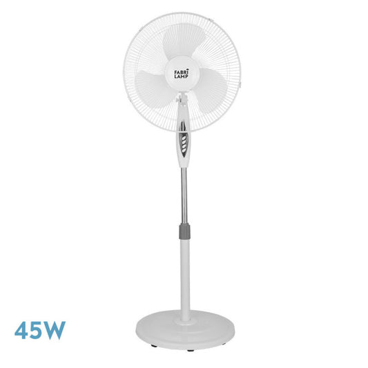 Ventilador de pie Bise Blanc de Fabrilamp con 3 velocidades, oscilante, mando a distancia y temporizador. Modelo 184041001