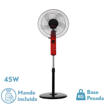 Ventilador de pie Circus Rojo/Negro de Fabrilamp con mando a distancia y temporizador. Modelo 207541007