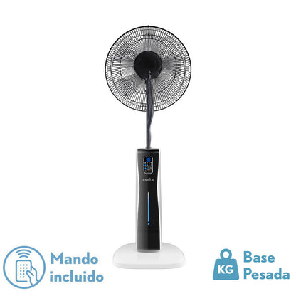 Ventilador de pie fabricado en metal y policarbonato color blanco y negro