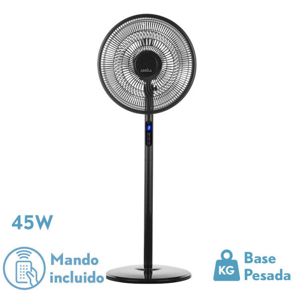 Ventilador de pie Icono Negro de Fabrilamp con 3 velocidades, mando a distancia y temporizador. Modelo 207441009.