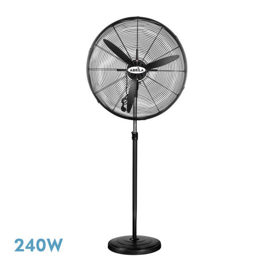 Ventilador de pie industrial Tormenta Negro de Fabrilamp, 240W, 3 velocidades, diseño robusto y potente.