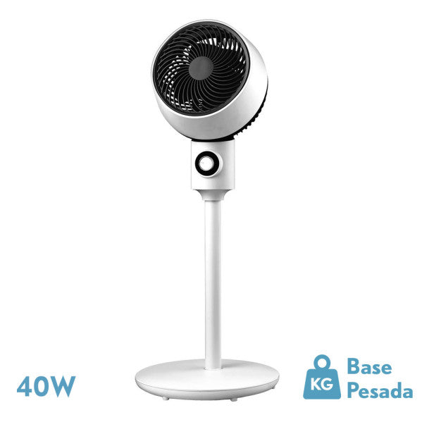 Ventilador de pie Ozono blanco y negro de Fabrilamp, 3 velocidades, oscilante, ideal para verano.