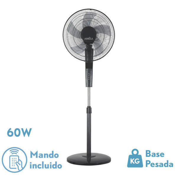 Ventilador de pie Rayo Gris/Negro de Fabrilamp con mando a distancia y temporizador.