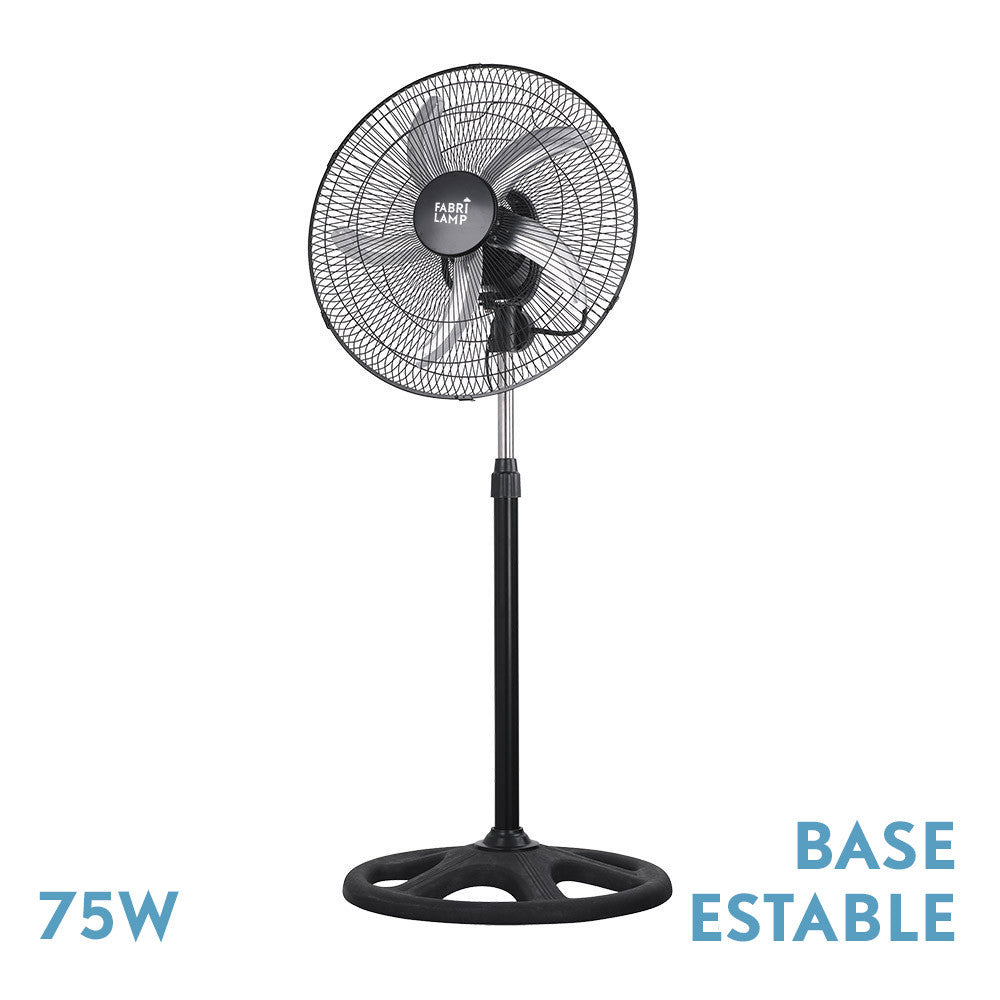 Ventilador de pie reforzado Fabrilamp 75W negro con 5 aspas de aluminio plata y base estrella pesada