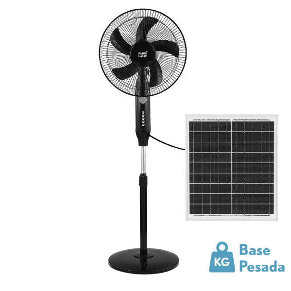 Ventilador de pie solar Boreal negro de Fabrilamp, con 3 velocidades, puerto USB y luz nocturna.