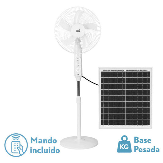 Ventilador de pie solar Clima blanco de Fabrilamp con puerto USB y mando a distancia