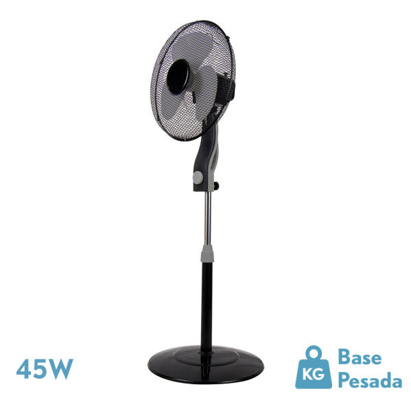 Ventilador de pie Magico Negro/Gris de Fabrilamp/Abrila. Tres velocidades, oscilación y diseño moderno.