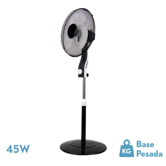 Ventilador de pie Magico Negro/Blanco de Fabrilamp, 3 velocidades, 45W, orientable y rotatorio.