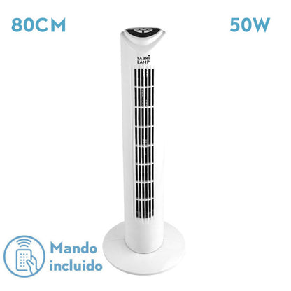 Ventilador de Torre Tuka Blanco de Fabrilamp, 3 velocidades, con mando a distancia y temporizador.