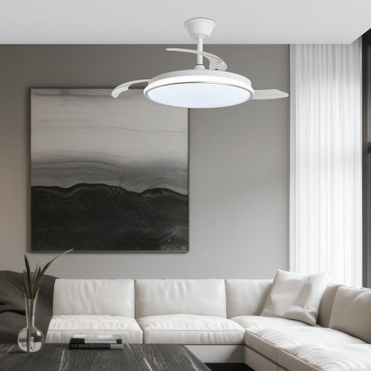 Ventilador Dublin Plata con aspas desplegadas y luz LED en tono cálido