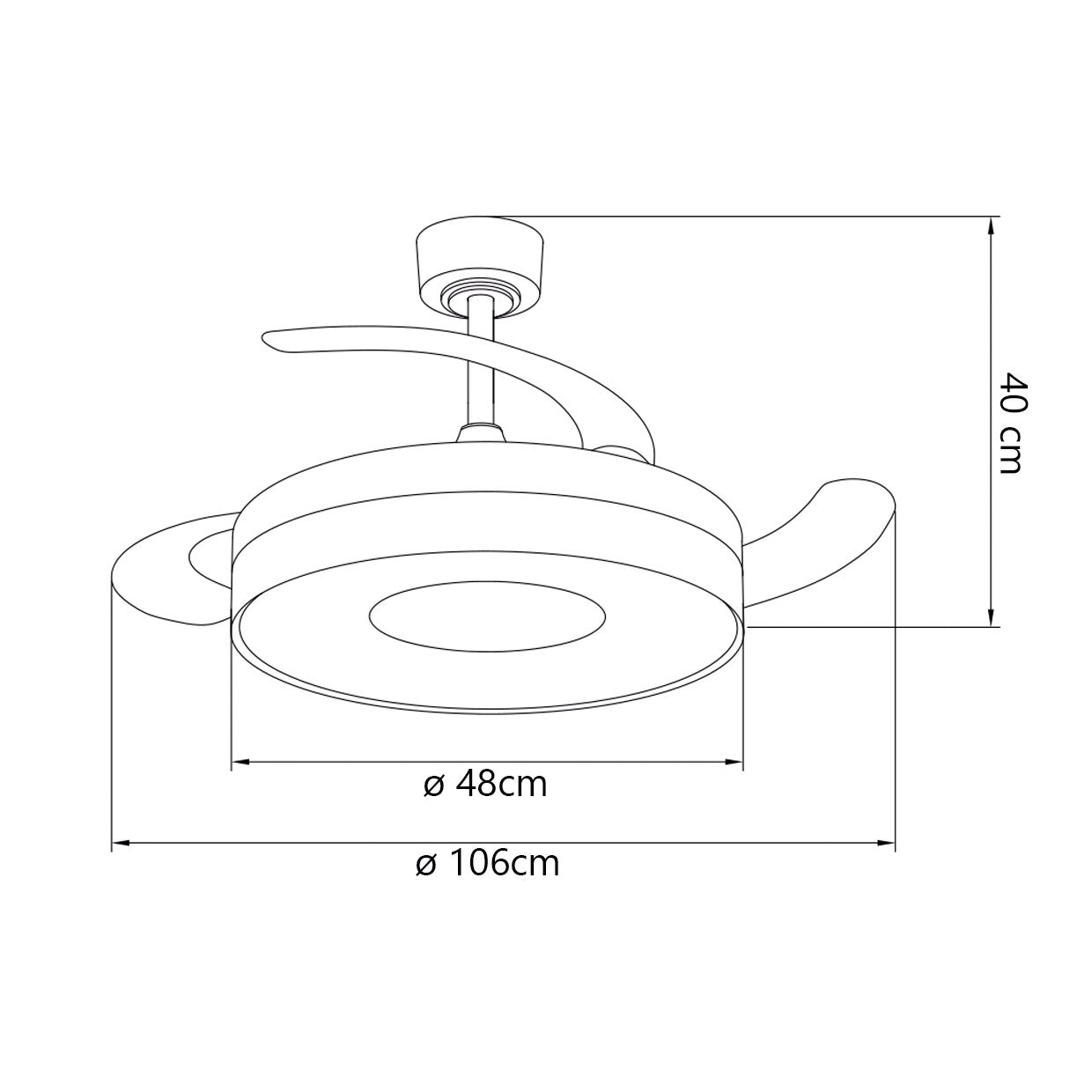 Ventilador de Techo Duna Blanco-Madera AJP / Alemar con palas desplegadas, vista en ángulo