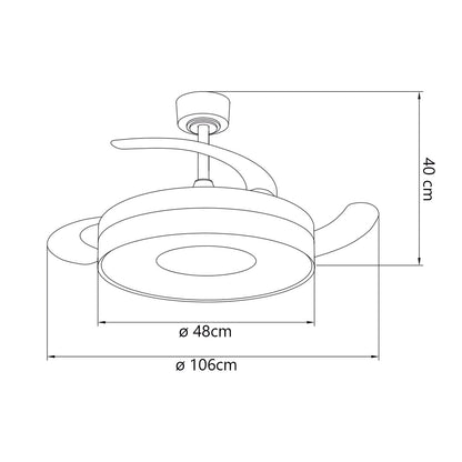 Ventilador de techo Duna Negro-Madera AJP / Alemar con palas abiertas y luz LED encendida
