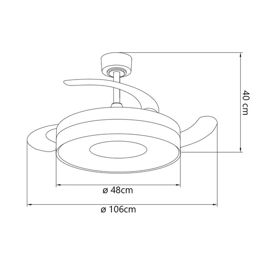 Ventilador de techo Duna Negro-Madera AJP / Alemar con palas abiertas y luz LED encendida