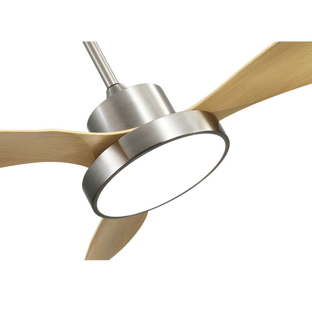 Ventilador Hayate fabricado en Metal color Níquel y aspas Haya