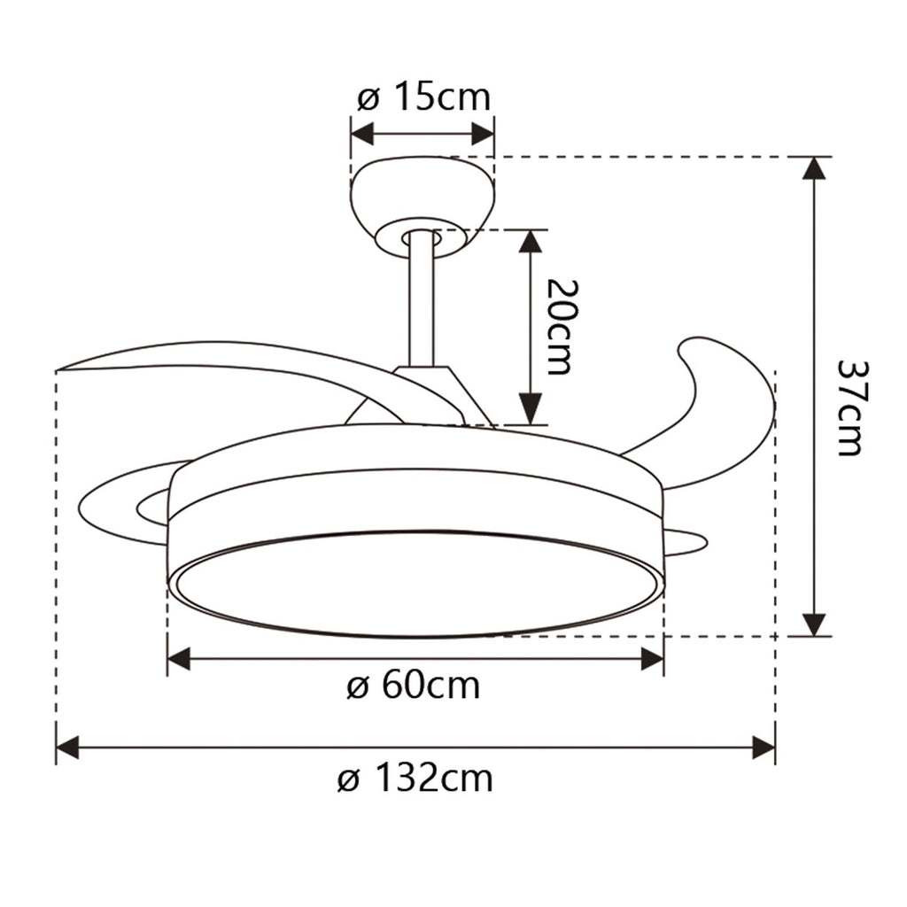 Ventilador Henry XXL AJP/Alemar 60cm (Ref. 11568):  Dimensiones del potente y silencioso ventilador blanco de 5 palas.  Diseño moderno para una brisa fresca en tu hogar. LuzGuru.com
