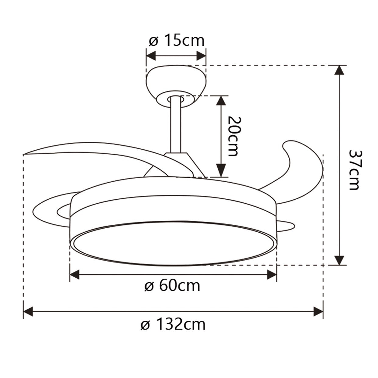 Ventilador Henry XXL AJP/Alemar 60cm (Ref. 11568):  Dimensiones del potente y silencioso ventilador blanco de 5 palas.  Diseño moderno para una brisa fresca en tu hogar. LuzGuru.com
