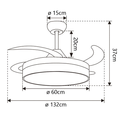 Ventilador Henry XXL AJP/Alemar 60cm (Ref. 11568):  Dimensiones del potente y silencioso ventilador blanco de 5 palas.  Diseño moderno para una brisa fresca en tu hogar. LuzGuru.com
