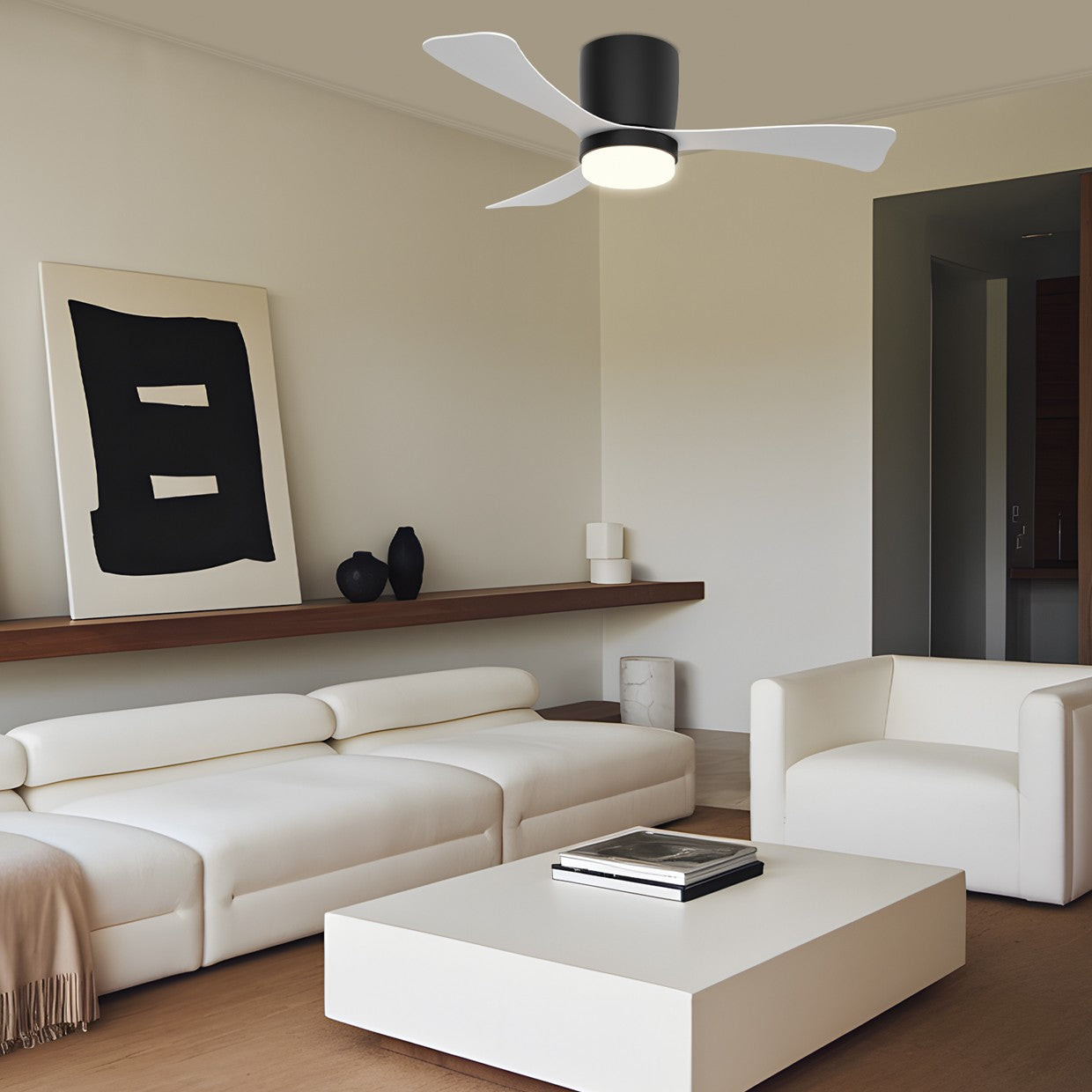 Ventilador de techo AJP/Alemar KENT 107cm negro/blanco (Ref. 11838) - Detalles: motor DC silencioso, luz LED regulable, 6 velocidades.  LUZGURÚ
