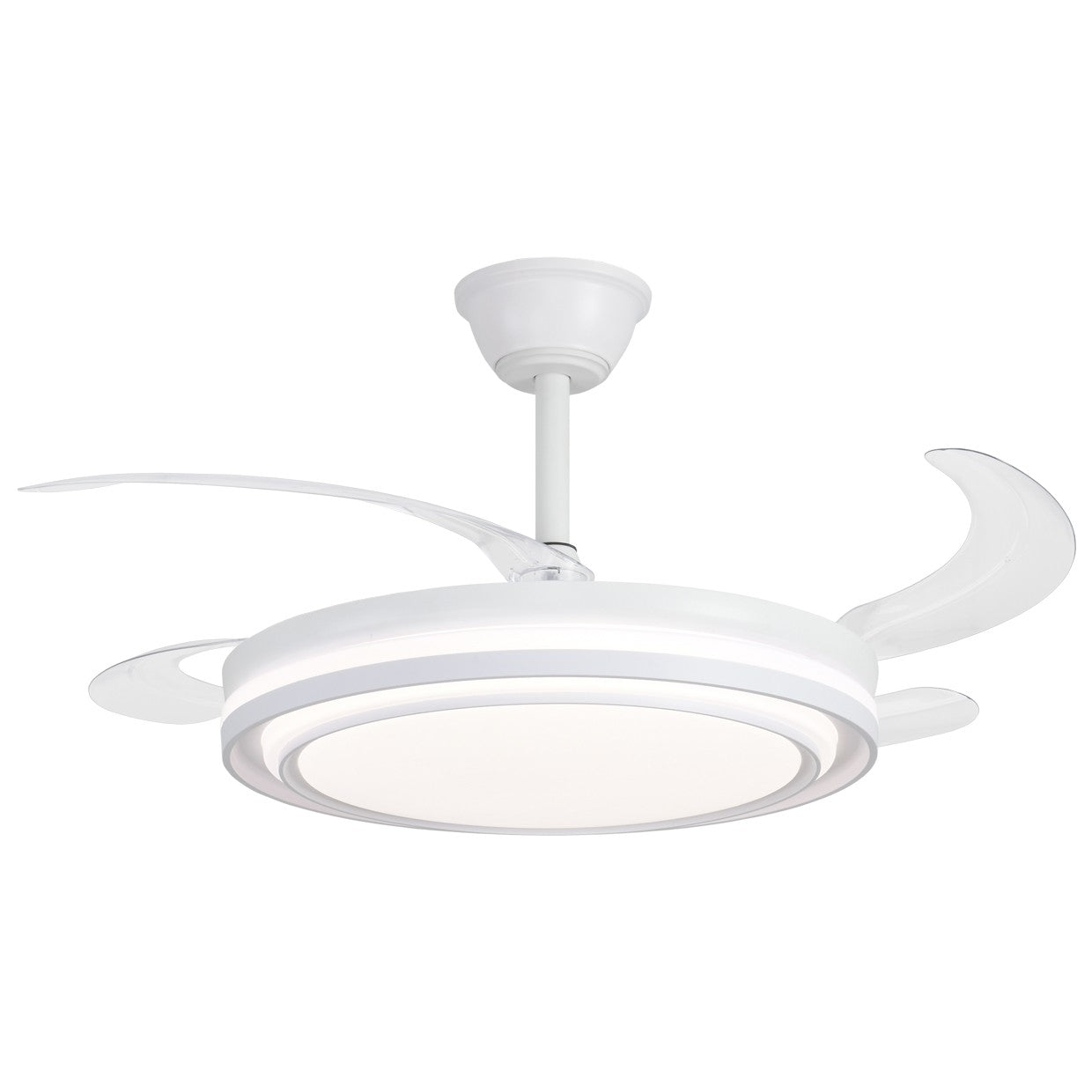 Ventilador de techo Korfu blanco con palas retráctiles y luz LED de AJP / Alemar