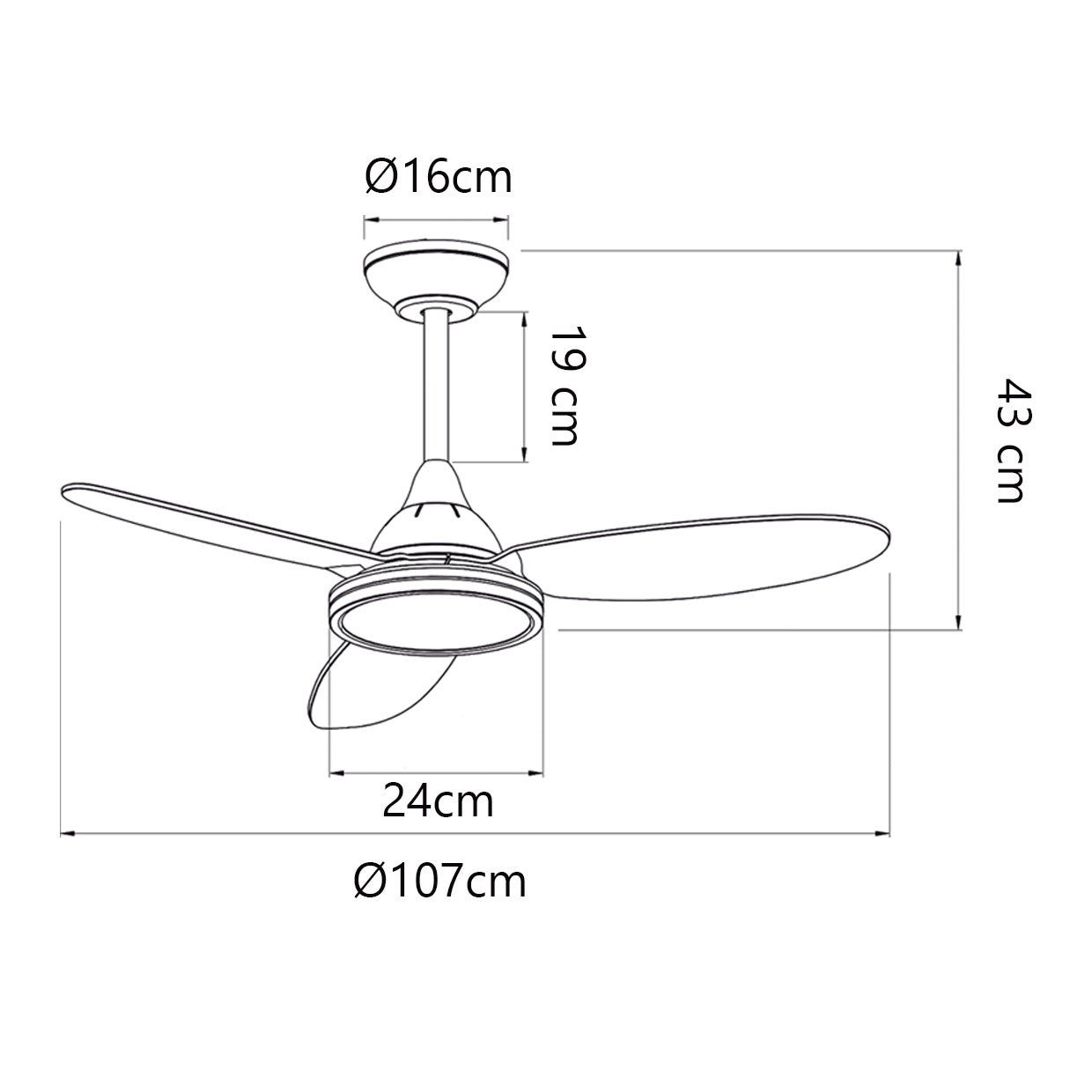 Ventilador Mahon 107cm AJP/Alemar (Ref. 11564):  Dimensiones detalladas.  Disfruta de una brisa fresca y silenciosa con su potente motor DC y mando a distancia.  Compra en luzguru.com
