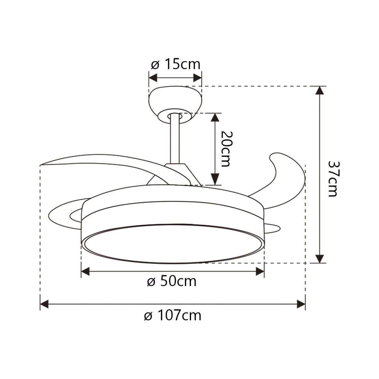 Medidas ventilador de techo Malta 50cm Niquel Satinado AJP/Alemar Ref. 11532 - luzguru.com
