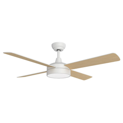 Ventilador de techo Nevery fabricado en metal blanco y aspas MDF blanco/haya