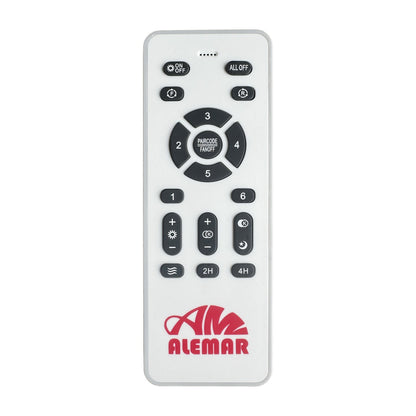Ventilador de techo retráctil Nova blanco con luz LED en un ambiente moderno, palas abiertas