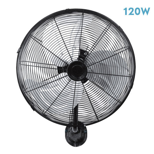 Ventilador de pared Arrecife 120w negro y plata, vista frontal. Fabrilamp en luzguru.com