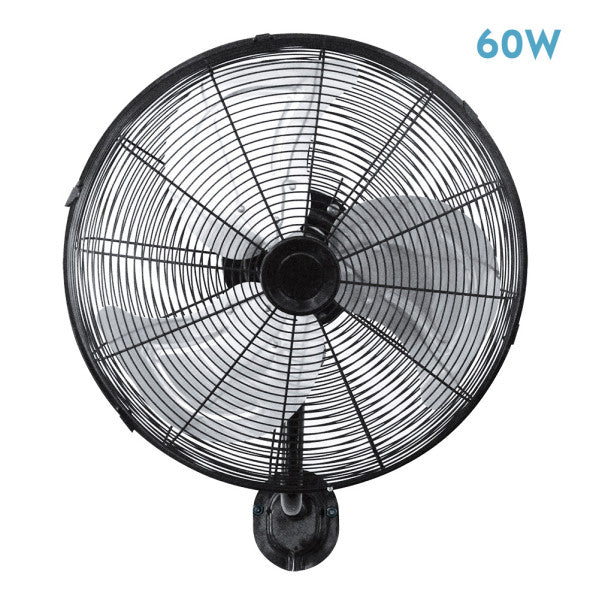 Ventilador de pared Arrecife 60w negro y plata, vista frontal.