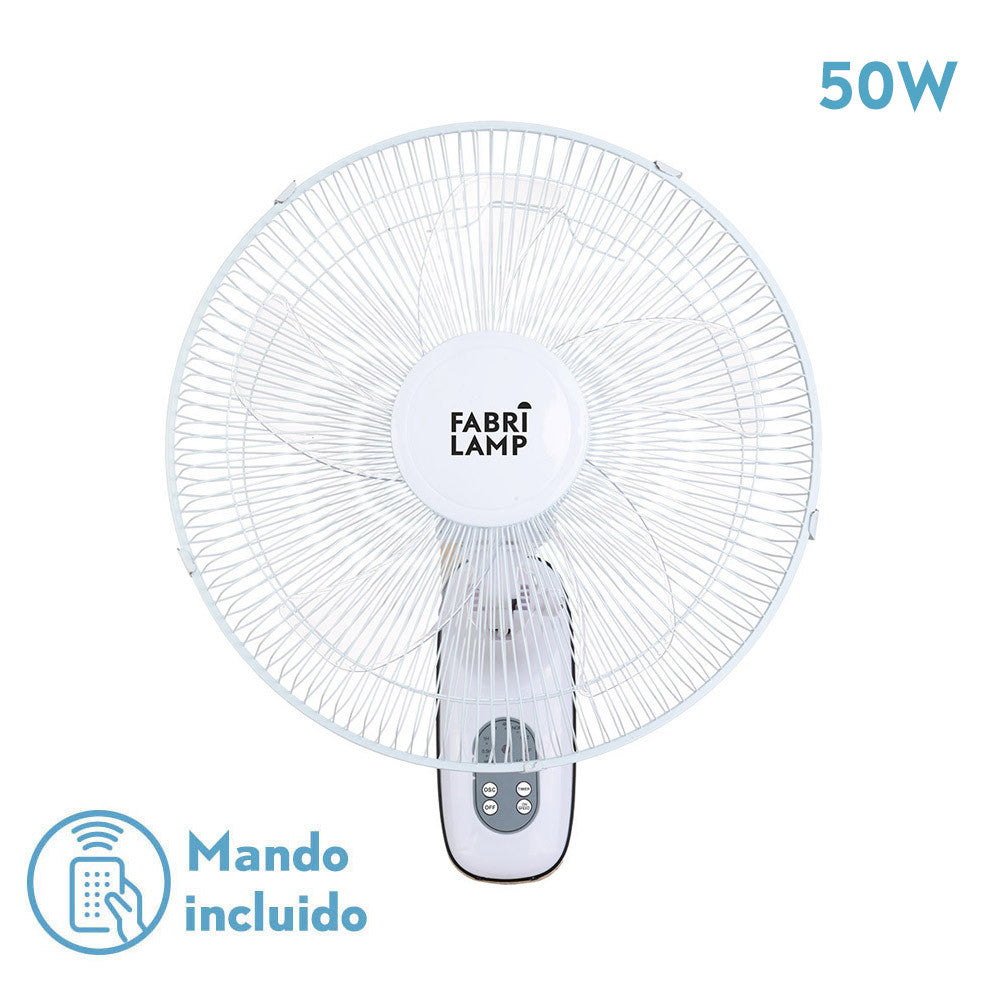 Ventilador de pared Cuta Blanco Fabrilamp 184361001 con 5 aspas transparentes y control remoto
