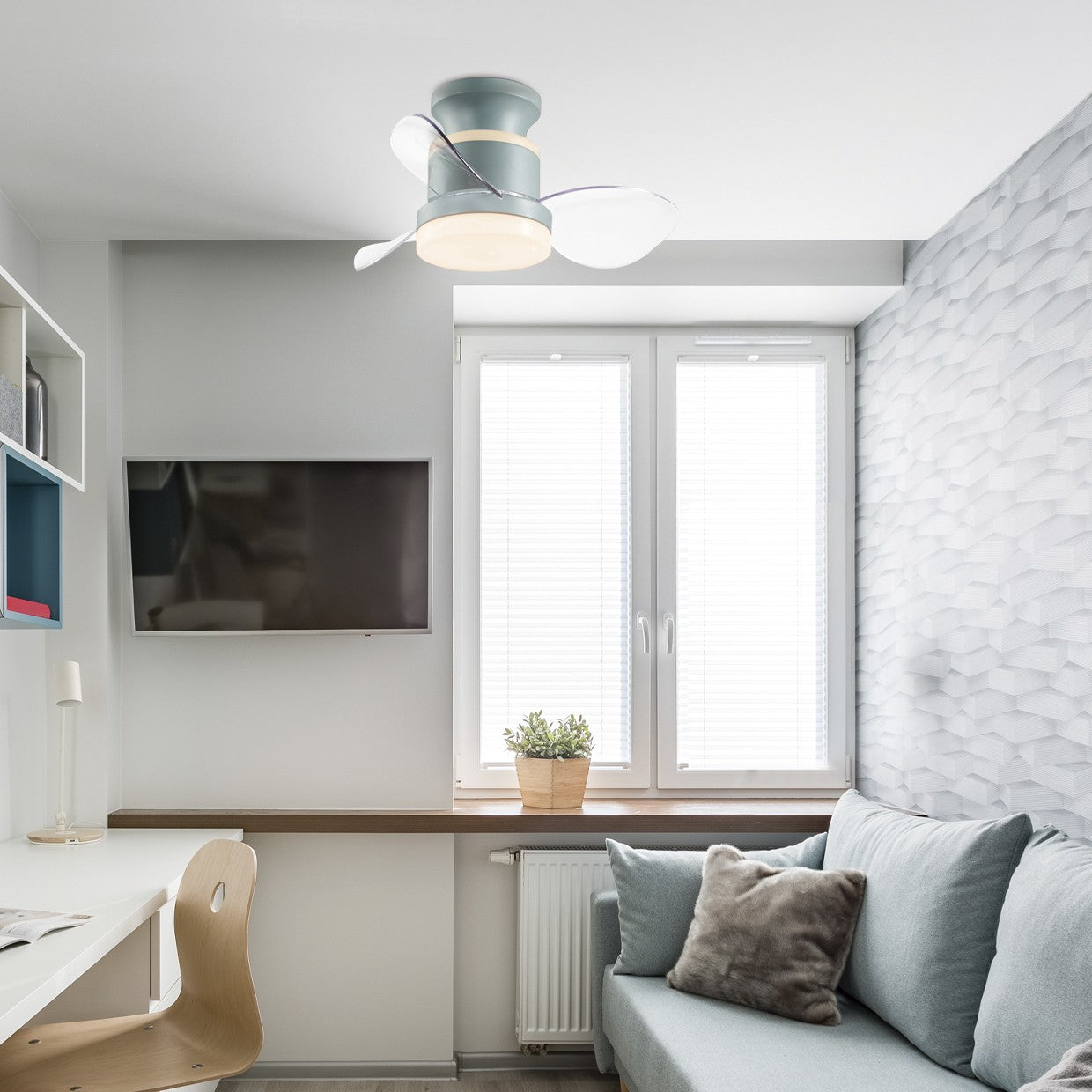 Ventilador techo Salento Verde AJP/Alemar (Ref. 11566) - 558mm diámetro, 3 palas.  Detalles dimensiones.
