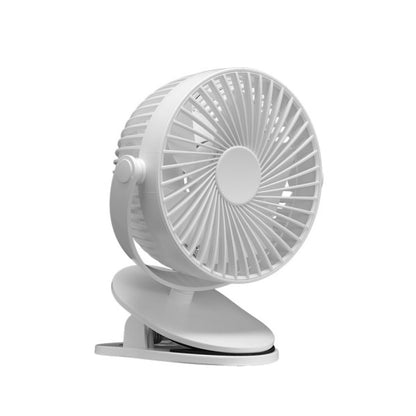 Ventilador sobremesa con pinza Peñafiel blanco de Fabrilamp, vista frontal.