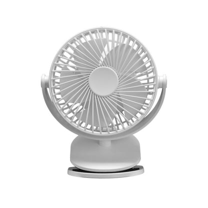 Ventilador sobremesa con pinza Peñafiel blanco de Fabrilamp, vista lateral.